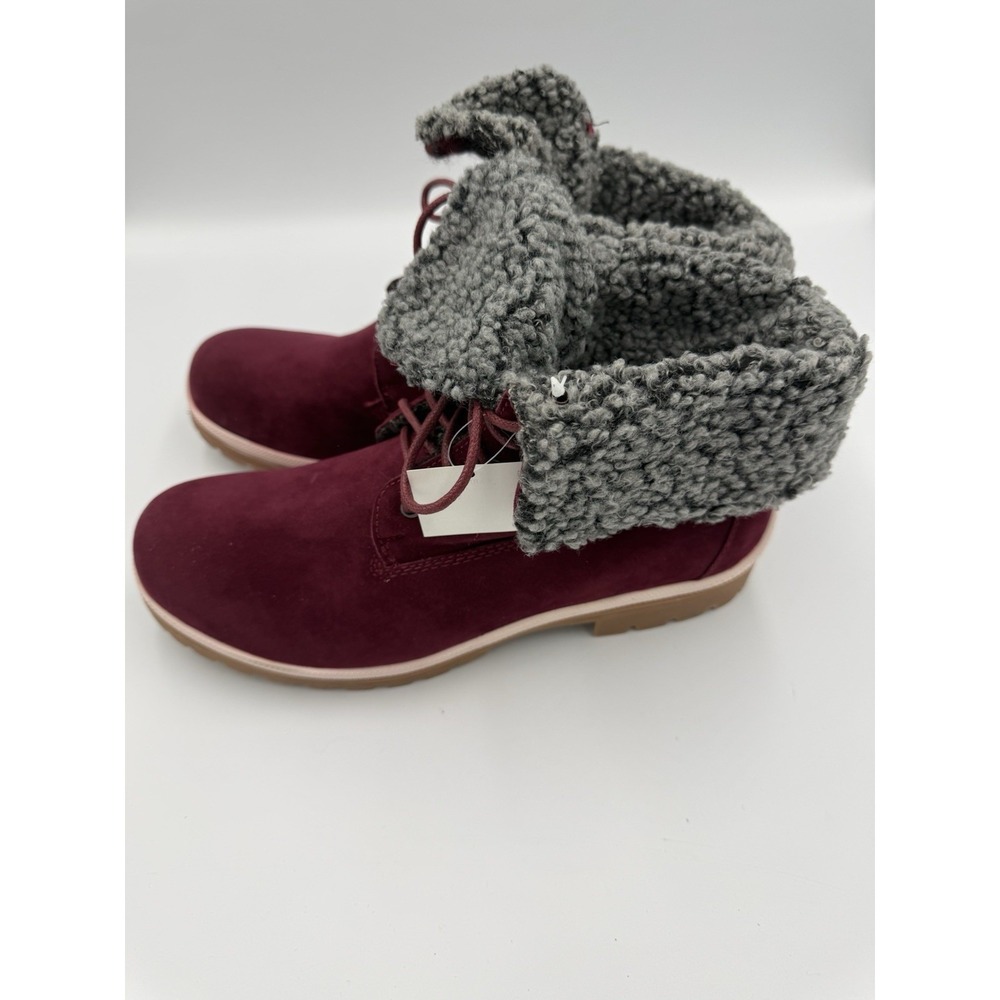 Muk Luks Faux Suede Lace Up Hiker Boots Memory Foam Burgundy Women Size 10 - Picture 4 of 8
